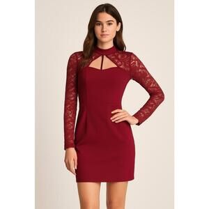 Sz 2 Guess Burgundy Lace Sleeve Keyhole Bodycon Dress Cocktail Party Mobwife